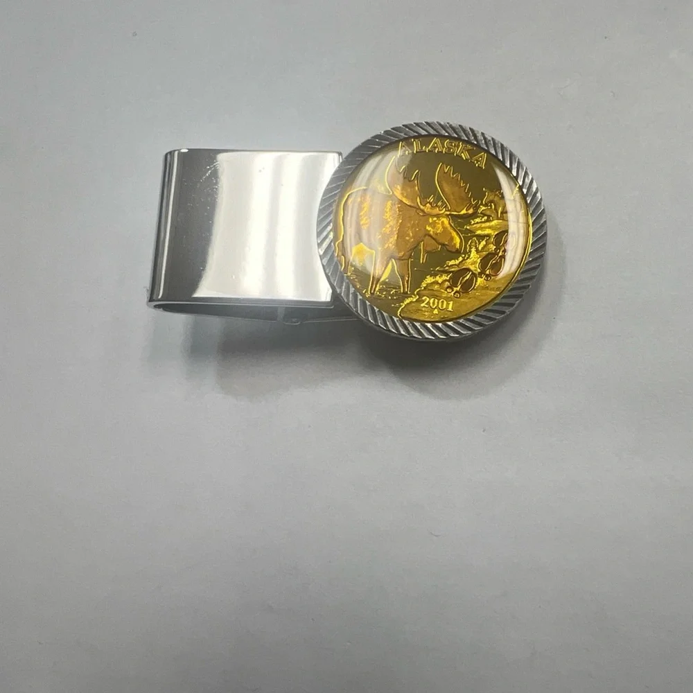 Silver and Gold Money Clip Alaska moose 2001